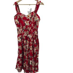 Royal Creations Red Hawaiian Floral Pinup Tiki Midi Dress Size XL Flaw